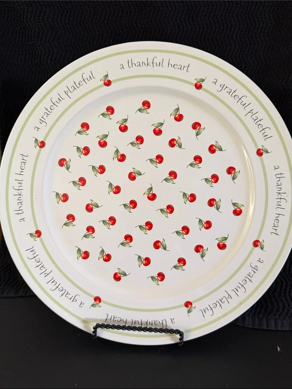 Hallmark Grateful Ceramic Serving Plate with Red Cherry Pattern - 12” Diameter